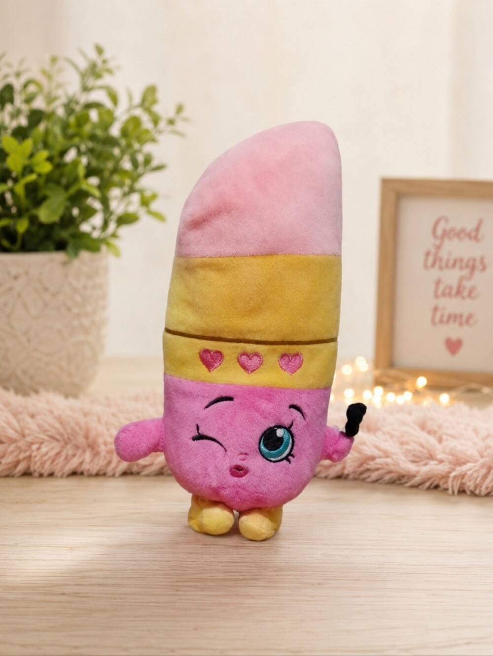 Shopkins Lippy Lips Lipstick Plush 2013 Pink 8 Inch Stuffed Toy